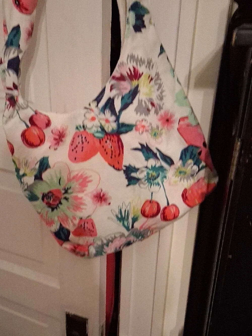Vera Bradley White Floral Tote with Pink, Teal, Green Accents